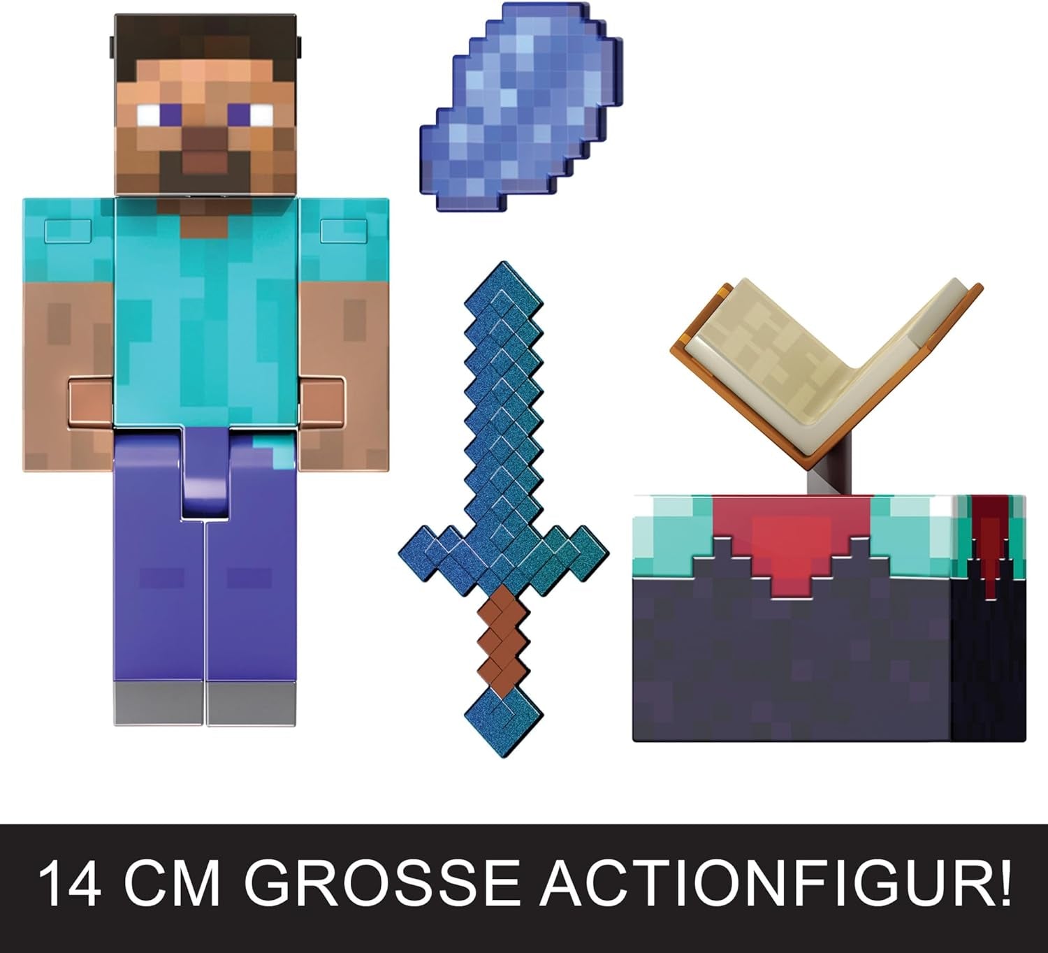 Mattel Minecraft Diamond Level Steve figurină de acțiune cu 3 accesorii, figurină de colecție, figurină la scară reală de aproximativ 14 cm și design pixelat HXM84 Action figures Naty Shop