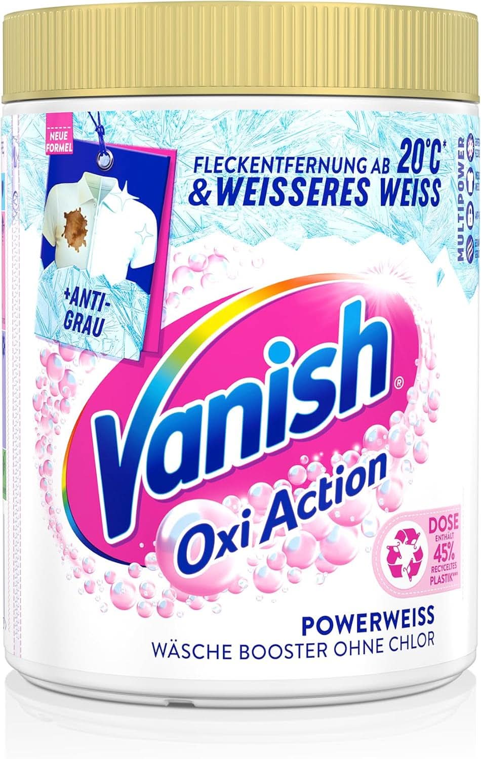 Proszek Vanish Oxi Action Powerwhite - 1 X 1,125 Kg - odplamiacz i proszek ulepszający pranie bez chloru - do białego prania Proszki do prania Naty Shop