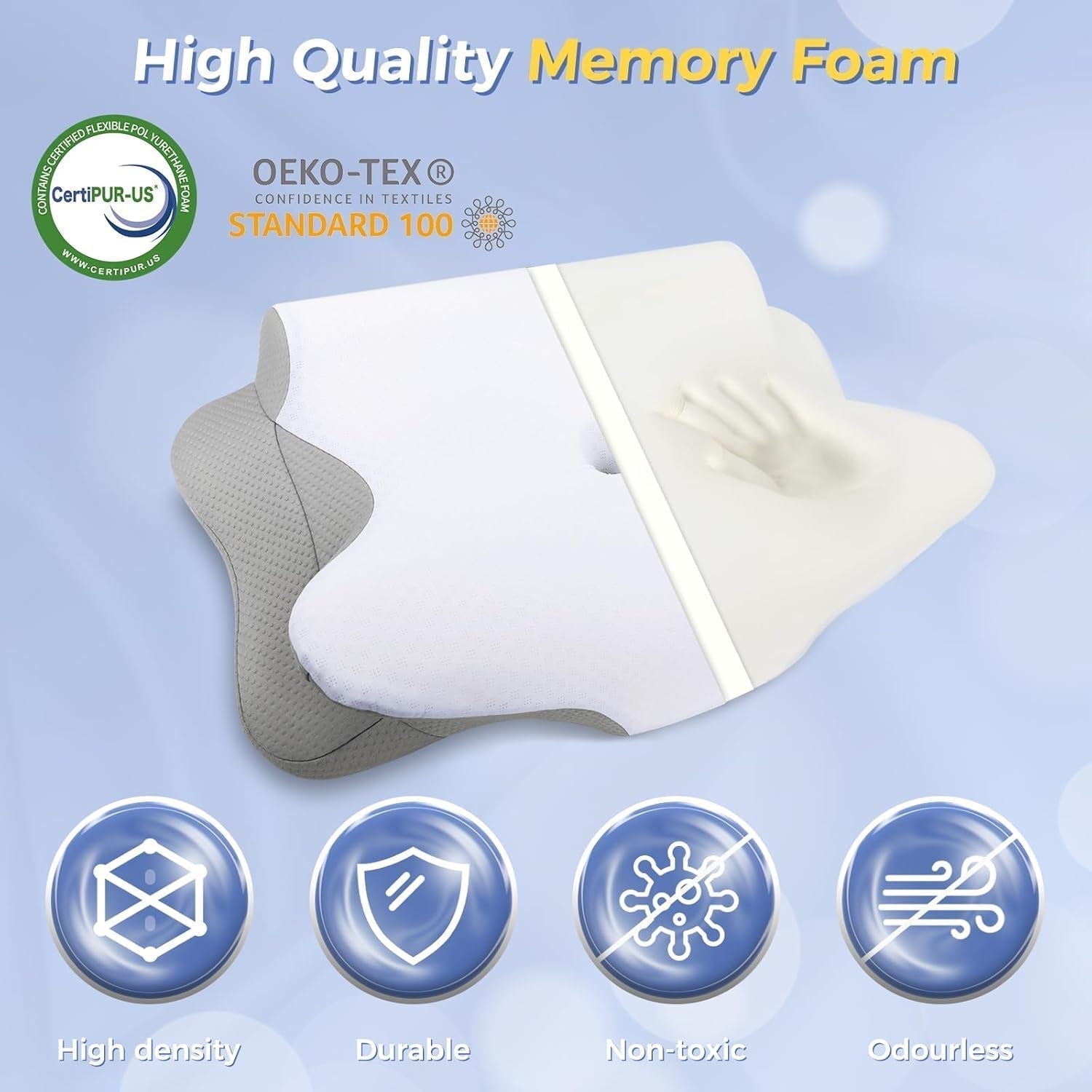 SAHEYER Pernă pentru gât, 2 în 1 Pernă ergonomică pentru susținerea gâtului și pernă pentru rularea gâtului, pernă ortopedică pentru dormitul lateral, pernă din spumă de memorie pentru dormitul lateral, dorsal și abdominal Perne ortopedice cervicale Naty Shop