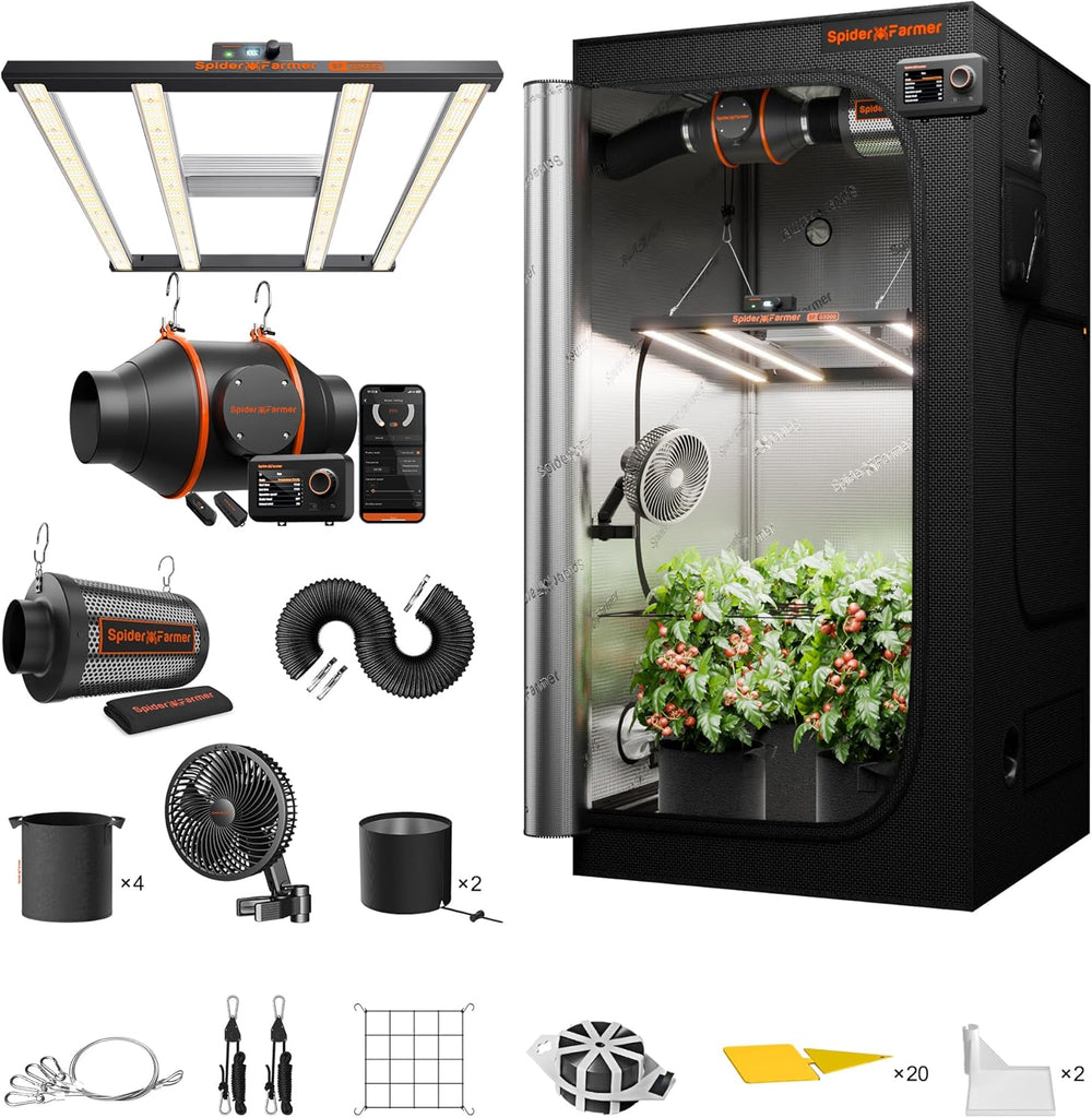 Spider Farmer SF1000 Pełne spektrum ściemnianego światła LED do uprawy, dioda Samsung LM301H EVO, zestaw namiotu do pełnej uprawy 70x70x160 cm, zestaw namiotu do uprawy hydroponicznej, system wentylacji