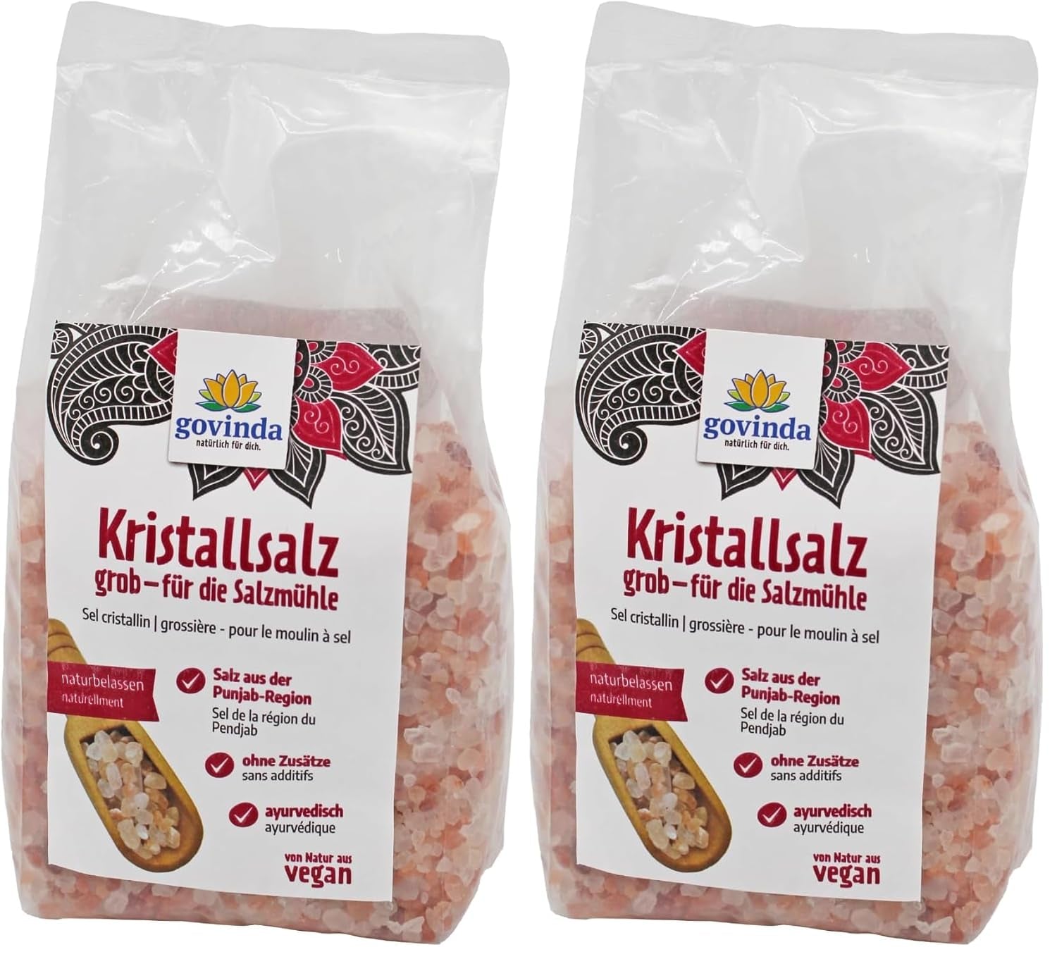 Govinda Kristallsalz - gruba (1kg) | 250 milionów dolarów alt | Region Salz aus der Pendżab | 100% naturalnego piękna i ohne Zusätze | Ajurweda | wegańskie | Idealny do młyna solnego