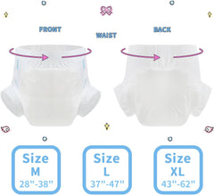 Pieluchy dla dorosłych CutiePlusU, sucha powierzchnia, maksymalna chłonność przez noc, jednorazowa pieluszka dla osób nietrzymających moczu – niebieska, różowa, biała, 3 szt. (średnia 71–96 cm)