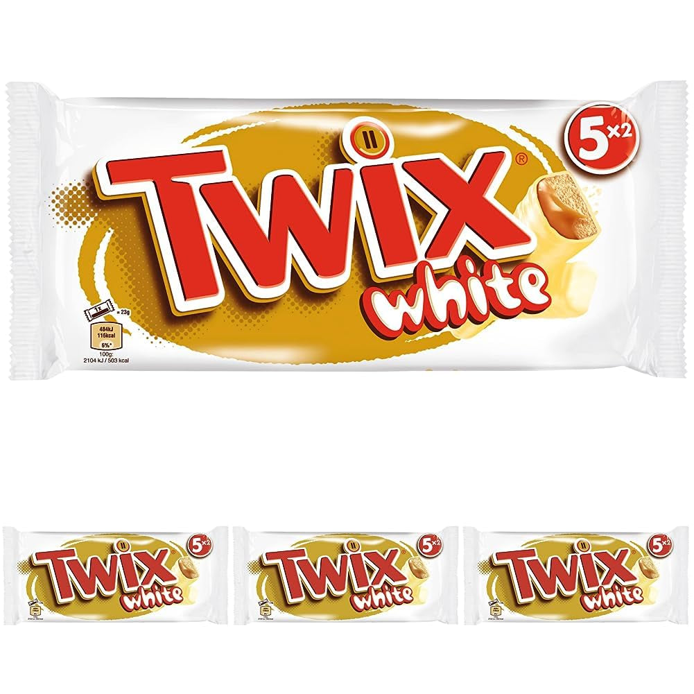 Batony białej czekolady Twix | Karmel, Ciastka, Biała Czekolada | Czekoladowe opakowanie zbiorcze | 5 batonów (5 x 46 g) (4 sztuki w opakowaniu)