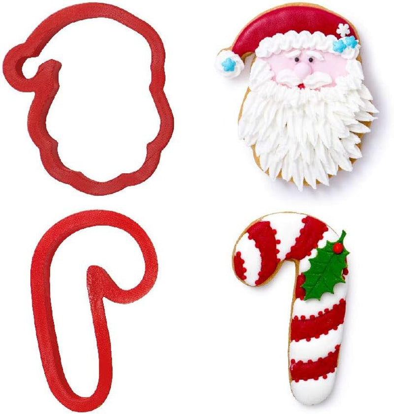 0255068 Formă de biscuiți din plastic cu Moș Crăciun și trestie de zahăr, 2 bucăți, asortate