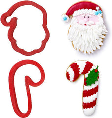 0255068 Formă de biscuiți din plastic cu Moș Crăciun și trestie de zahăr, 2 bucăți, asortate