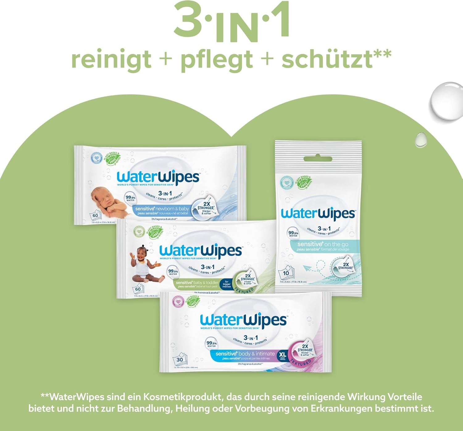 WaterWipes Sensitive+ Chusteczki nawilżane dla niemowląt i małych dzieci, 720 szt. (12 szt.), 3 w 1 czyszczenie, pielęgnacja, ochrona, 99,9% wody, teksturowane oczyszczanie, bezzapachowy