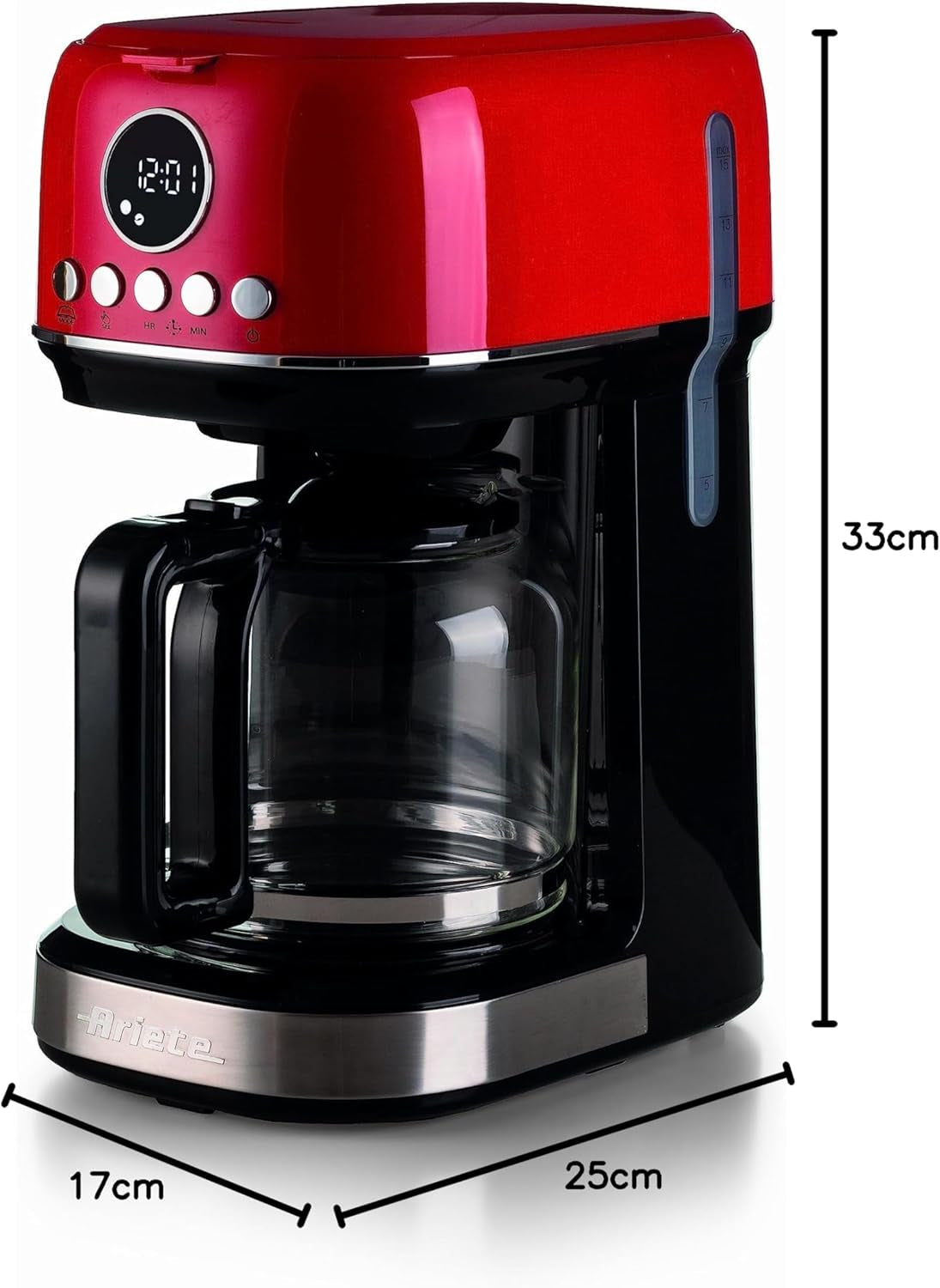 Ariete, Espressor cu filtru Moderna 1396 pentru prepararea cafelei americane, pentru până la 15 cești, carafă din sticlă, placă de încălzire, afișaj LCD, filtre detașabile și lavabile, alb