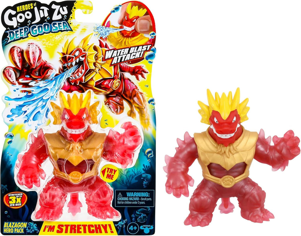 Heroes of Goo Jit To Deep GOO Sea Hero Pack cu Thrash. Figură de acțiune super elastică și extensibilă cu umplutură specială de slime și falcă mobilă Action figures Naty Shop Blazagon