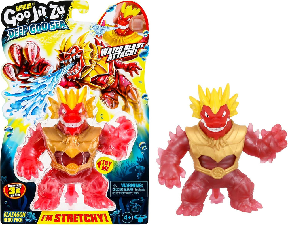 Heroes of Goo Jit To Deep GOO Sea Hero Pack cu Thrash. Figură de acțiune super elastică și extensibilă cu umplutură specială de slime și falcă mobilă Action figures Naty Shop Blazagon