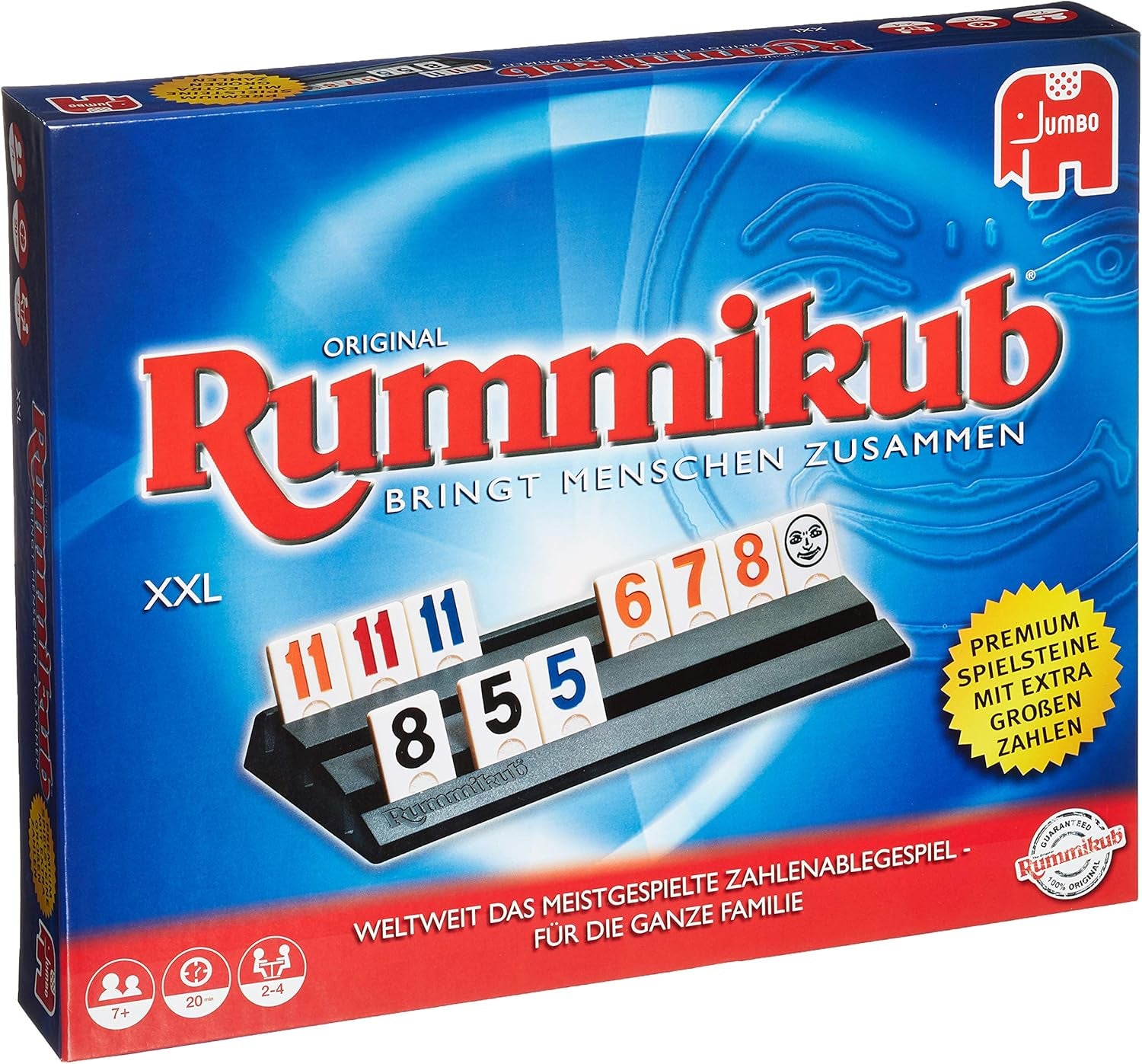 Jumbo Spiele Original Rummikub Classic - der Spieleklassiker unter den Gesellschaftsspielen - für Erwachsene und Kinder ab 7 Jahren JUM17571 Wielokolorowy 2,7 ​​x 3,7 cm