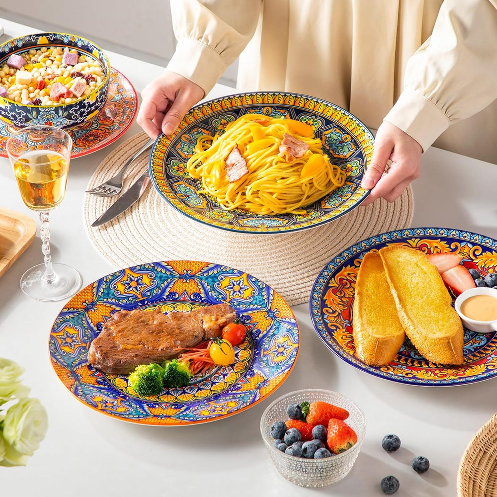 Set de farfurii de cină de 6 persoane, set de farfurii vancasso KRVI pentru 6 persoane, set de farfurii Ø 27 cm, potrivit pentru mașina de spălat vase și cuptorul cu microunde, farfurii pentru paste, farfurii pentru micul dejun, farfurii pentru tort