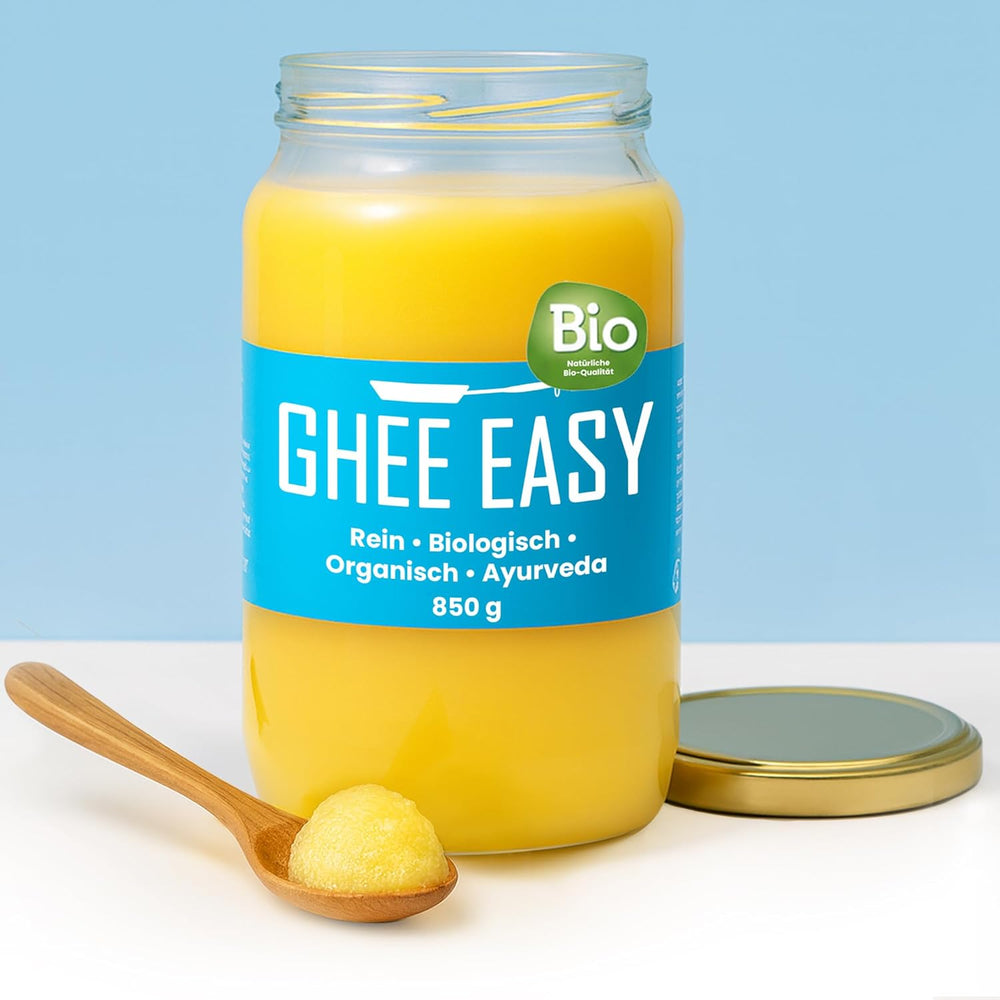 Ghee Easy 850g Ghee Bio von Grasgefütterten Kühen - Masło Ghee ohne Zusatzstoffe - Zertifiziert Organisch & Biologisch - Hochreines Ayurveda Ghee ohne Laktoza i Gluten - 100% Europäisch