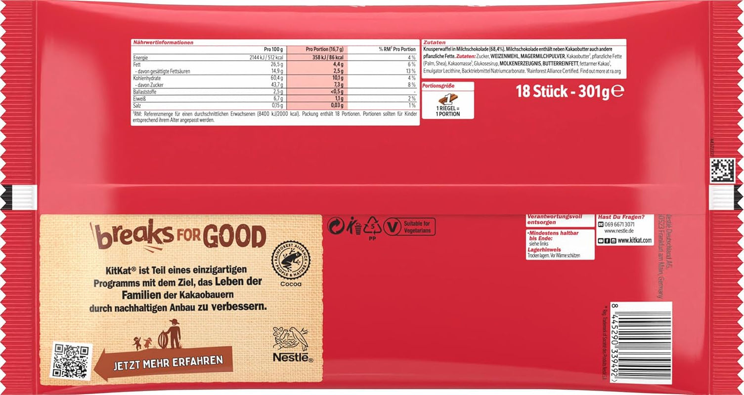 Nestlé Mini XXL Batony czekoladowe Chrupiące batoniki waflowe z mlecznej czekolady 4 opakowania (1 x 301 g)