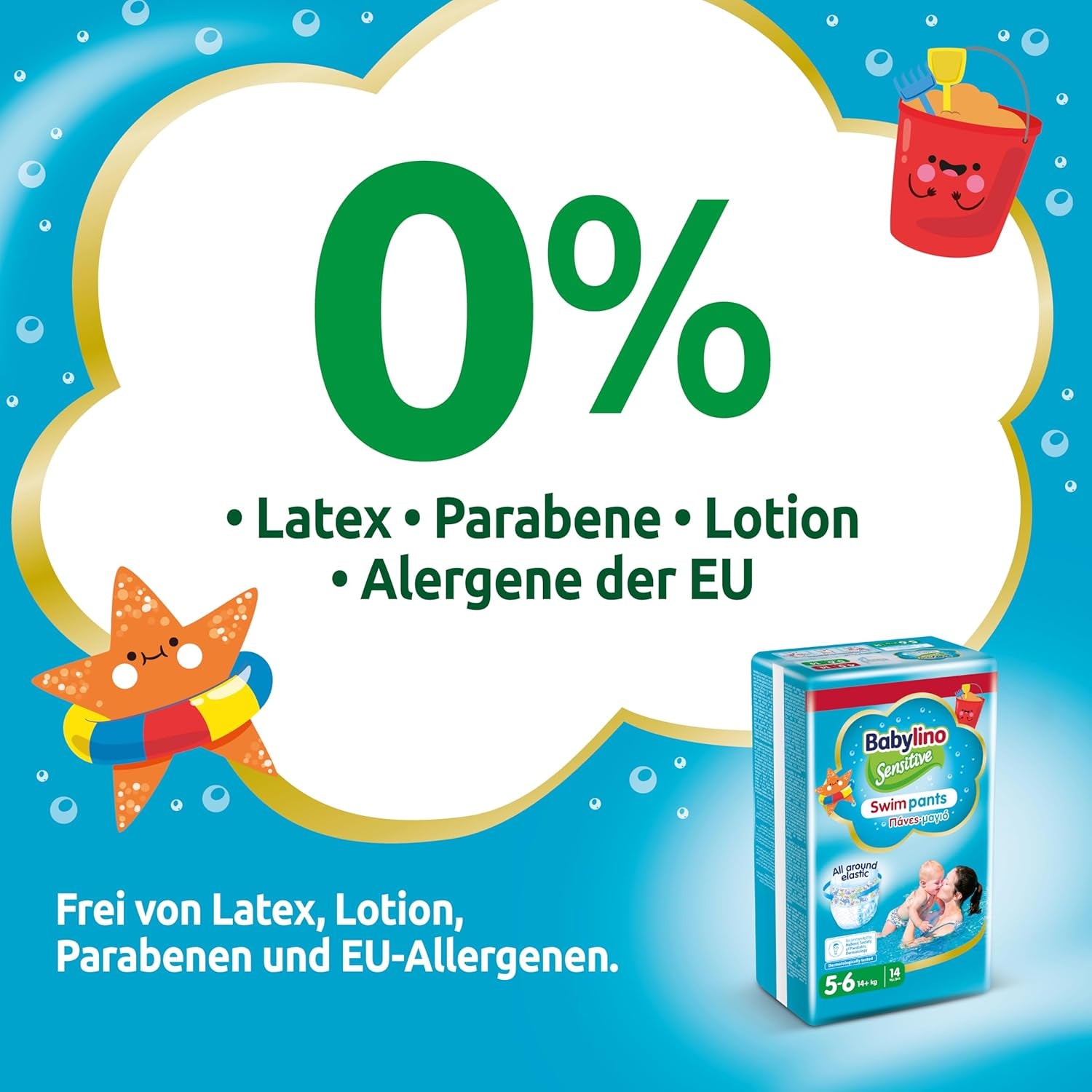 Pieluszki Sensitive Spodnie do pływania, do morza i basenu, rozm. 5-6 (powyżej 14 kg), 84 sztuki