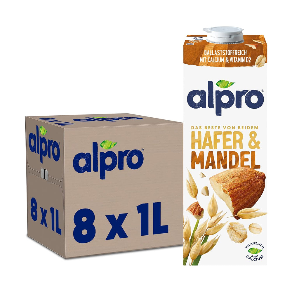 Alpro Haferdrink ohne Zucker – Milchalternative auf Haferbasis – Vegan und lactosefrei – Rich an Ballaststoffen, Calcium und Vitaminen – 8 x 1 L