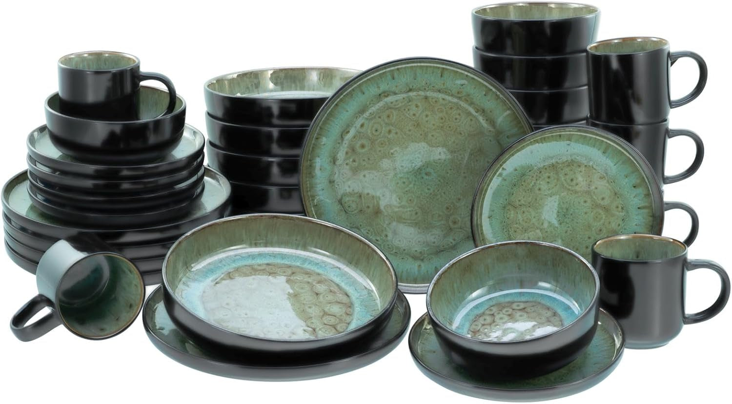 Creatable, 20166, Serie Nordic Fjord Green, 16-Teiliges Geschirrset Für 4 Personen, Kombiservice Aus Steinzeug, Spülmaschinen- Und Mikrowellengeeignet, Qualitätsproduktion Seturi vesela masa Naty Shop Grün Kombiservice 30 Tlg