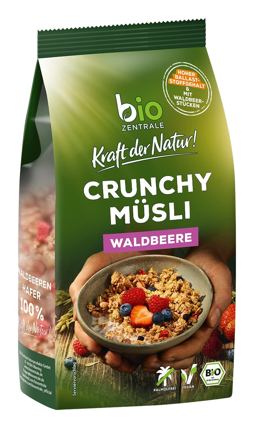 Chrupiące musli z jagodami Biozentrale | 375 g organicznego musli | Idealny na śniadanie i filiżankę musli na wynos | Alternatywa dla batonów musli