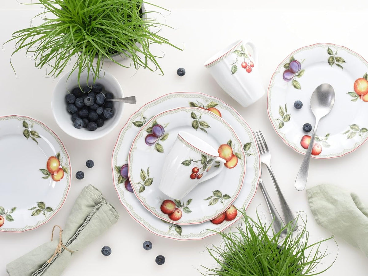 CreaTable, 16999, seria Flora ORCHARD, set de veselă cu 16 piese pentru 4 persoane, serviciu combinat din porțelan, potrivit pentru mașina de spălat vase și cuptorul cu microunde, fabricat în Europa