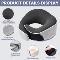 Pernă pentru gât, pernă de călătorie din spumă de memorie, pernă pentru gât din spumă de memorie, design ergonomic, cu mască pentru ochi, 2 dopuri de urechi și pungă de depozitare, perfectă pentru a dormi pe drum atunci când călătoriți Perne ortopedice cervicale Naty Shop