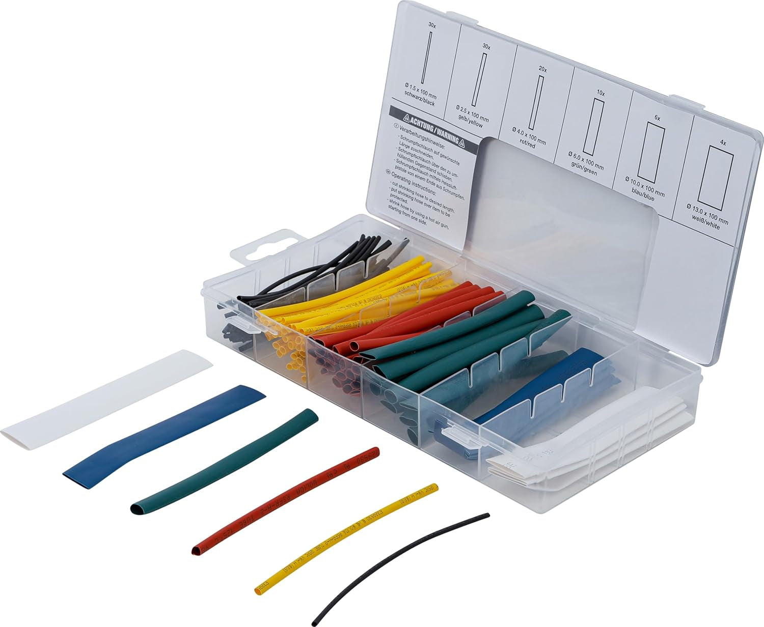 BGS 8123 | Sortiment de tuburi termocontractabile | 100 bucăți | Colorate | Raport 2:1 | 6 mărimi | Include cutie asortată