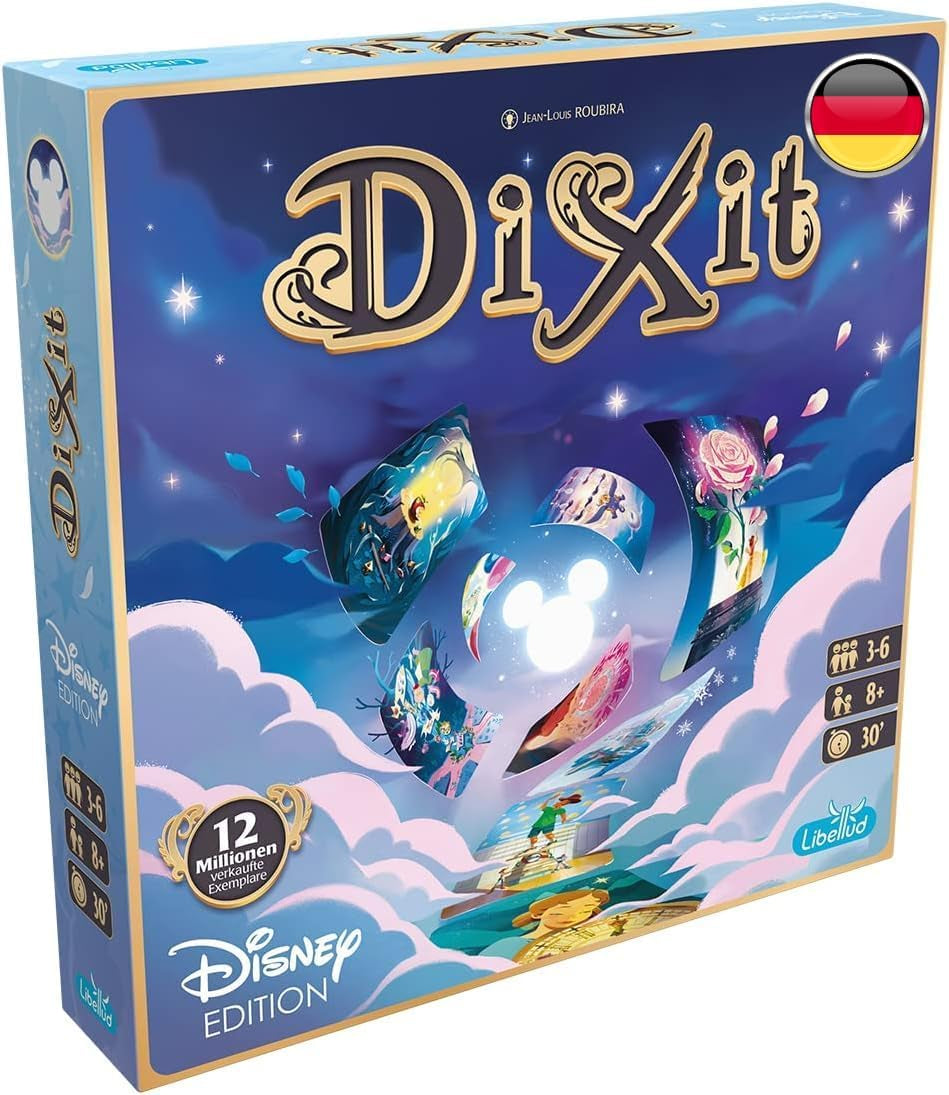 Asmodee, Dixit, wersja niemiecka, gra podstawowa, obraz wart tysiąca słów, kreatywna gra rodzinna dla 3–8 graczy w wieku 8+, gra roku 2010 z 30-minutowym czasem gry