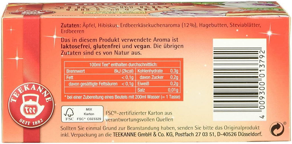 Teekanne Sweeteas Strawberry Cheesecake cu aromă de căpșuni și brânză, pachet de 12 (12 x 18 pliculețe de ceai)