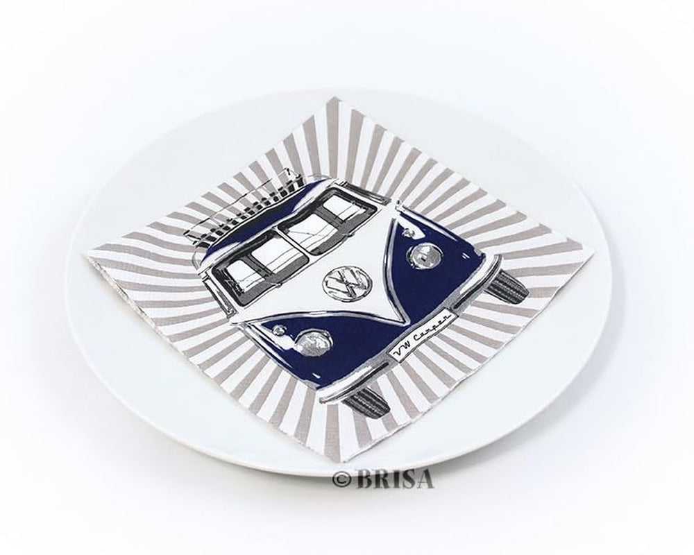 BRISA VW Collection - Șervețele de masă Volkswagen cu autobuz T1 (dungi Samba/roșu/3 straturi)