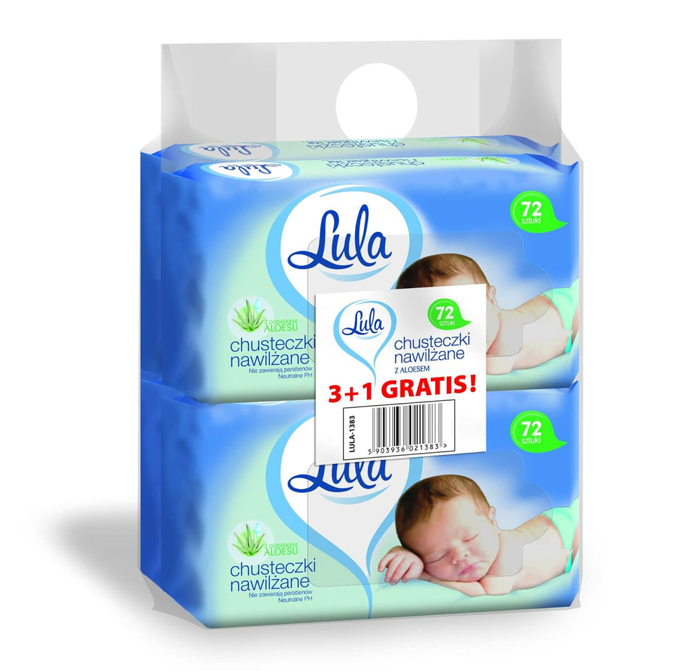 LULA Chusteczki nawilżane dla niemowląt Aloe Vera 72 szt. 3 szt. + 1 szt. gratis