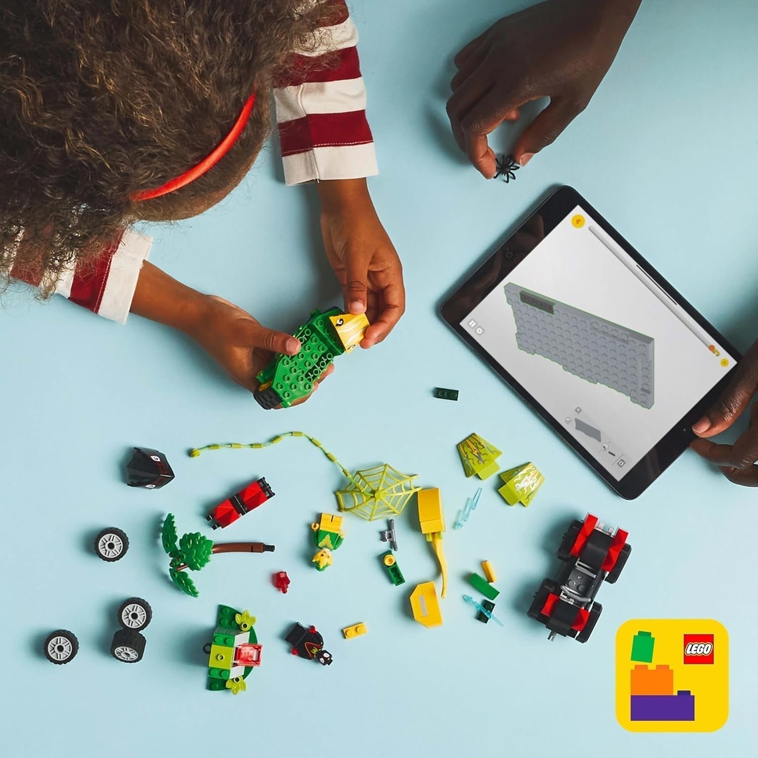 Zabawa LEGO Marvel ze spinem i prądem w dinozaurach Speedsters, samochód superbohatera do zbudowania dla chłopców i dziewcząt od 4 lat, zestaw bohaterów z autko, Spiderman i jego super przyjaciele 11198 Zestawy do budowania Szukaj w sklepie LEGO