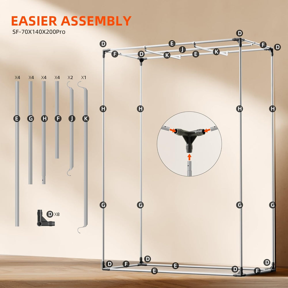 Namiot do uprawy Spider Farmer Pro 70x140x200 cm z drzwiami rolowanymi, oknem obserwacyjnym, zdejmowanym panelem podłogowym, tkaniną Mylar 2000D, do hydroponiki wewnętrznej z SF4000, G4500, SE4500