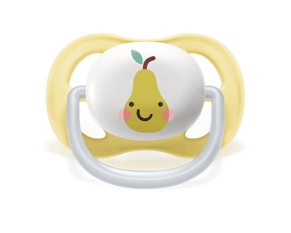 Suzetă Philips AVENT ultra air - pachet de 2, fără BPA, respirabilă, pentru bebeluși 0-6 luni, inclusiv cutie de transport și sterilizare, măr/pară (model SCF080/17)