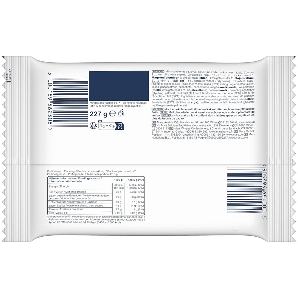 Opakowanie zbiorcze czekolady Bounty Minis, mini batoniki czekoladowe Fine Coconut, 227 g, pomysł na prezent czekoladowy, opakowanie zbiorcze czekolady