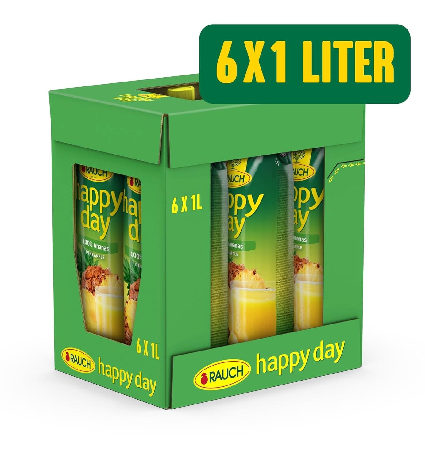 Rauch Happy Day Ananas | Eksplozja tropikalnych smaków | Wykonane w 100% z zagęszczonego soku ananasowego | 6 x 1 litr, Tetra Prisma Napoje bezalkoholowe Naty Shop