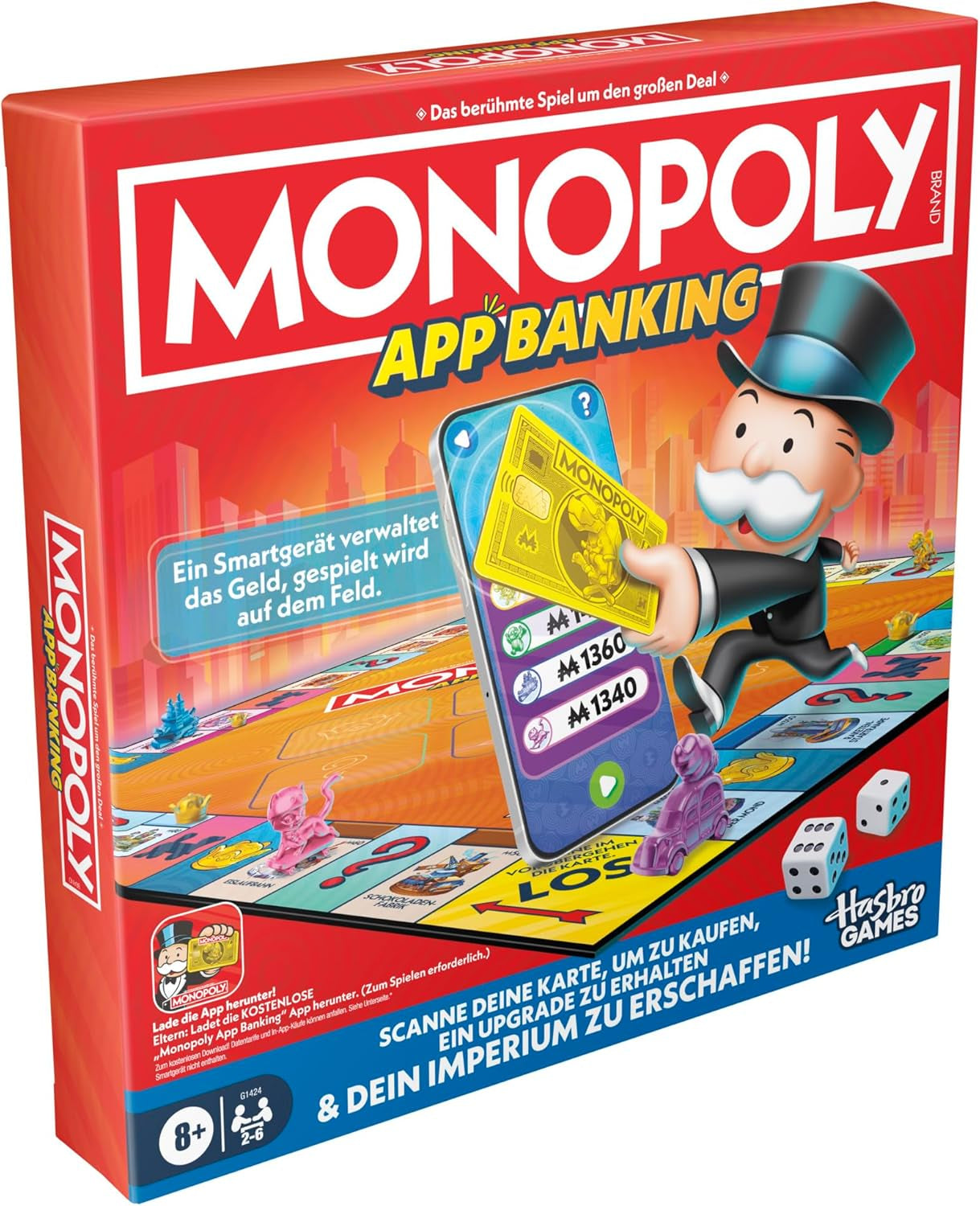 Aplikacja Monopoly Board Game Banking - wersja niemiecka, nowoczesna wersja klasycznej gry elektronicznej dla dzieci w wieku od 8 lat, dla 2 do 6 graczy