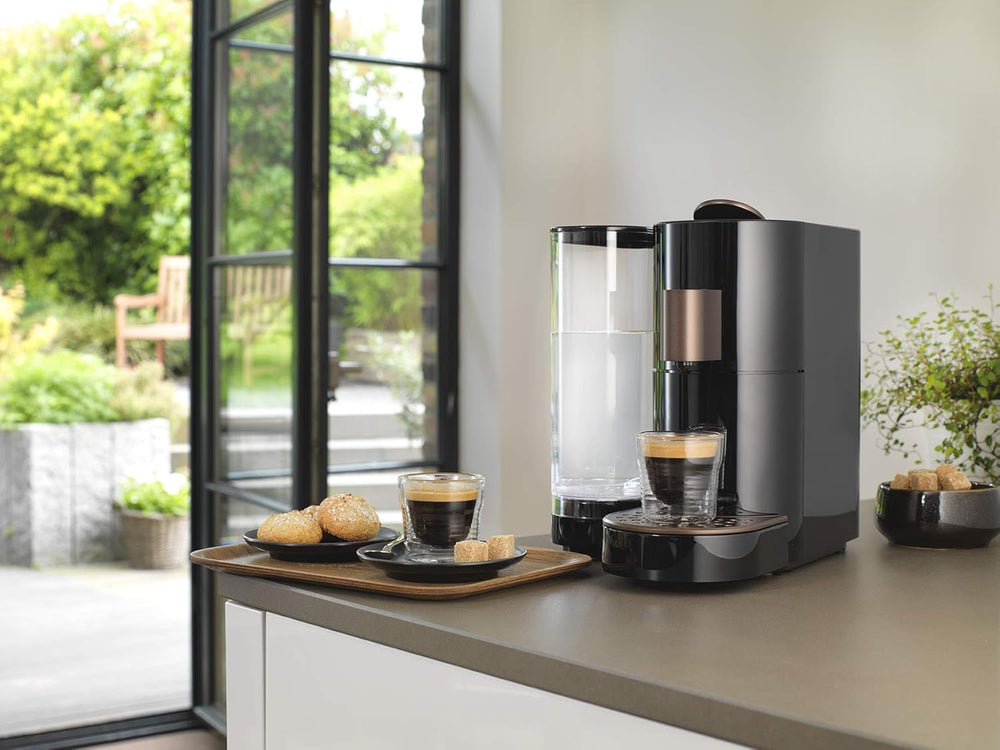 Espressor cu capsule K-FEE TWINS II pentru cafea, ceai și cacao | Espressor pentru cești mari | Încălzire rapidă | Rezervor de apă de 2,3 l | 19 bar | Negru-cupru