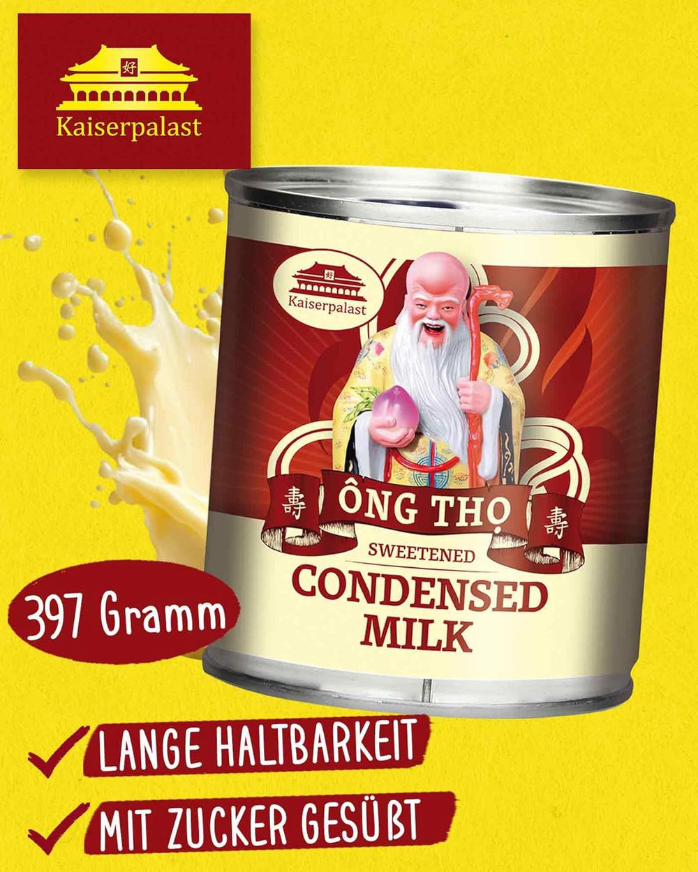 Kaiserpalast Kondensmilch 8% Fettanteil, gesüßt, zum Süßen von Kaffee und Tea oder zum Kochen und Backen, 1 x 397 g