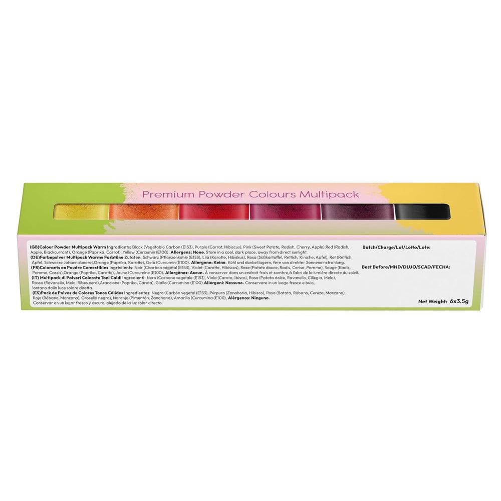 Colorant alimentar natural pudră (6 x 3,5 g) – Pachet multiplu de coloranți comestibili pudră – Culoare foarte concentrată pentru glazură, fondant, decorațiuni pentru torturi și macarons – Sigur pentru alimente și vegan (cald, se fixează)