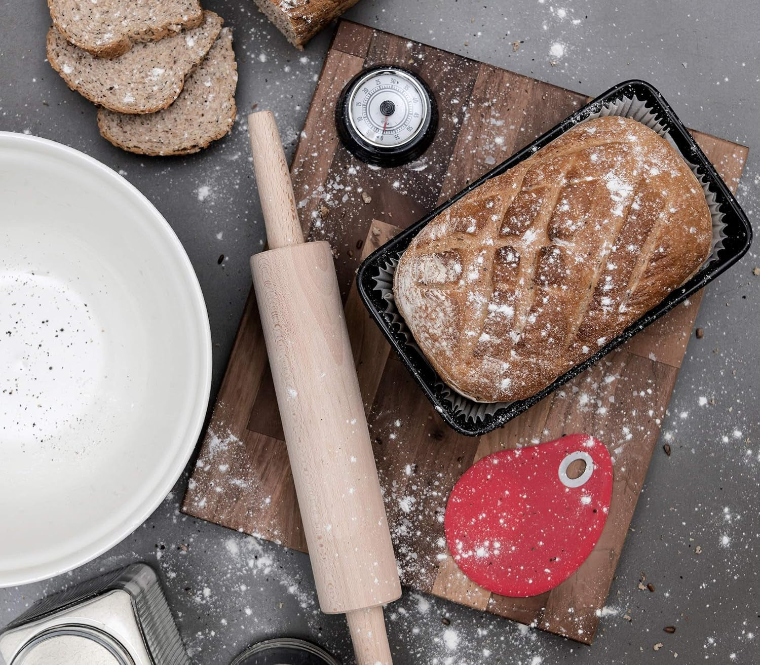 Sucitor din lemn de fag Tala – Sucitor rotativ cu mânere, suprafață netedă, durabil și ușor de curățat – Perfect pentru aluat, produse de patiserie, pâine și pizza – Lemn certificat FSC