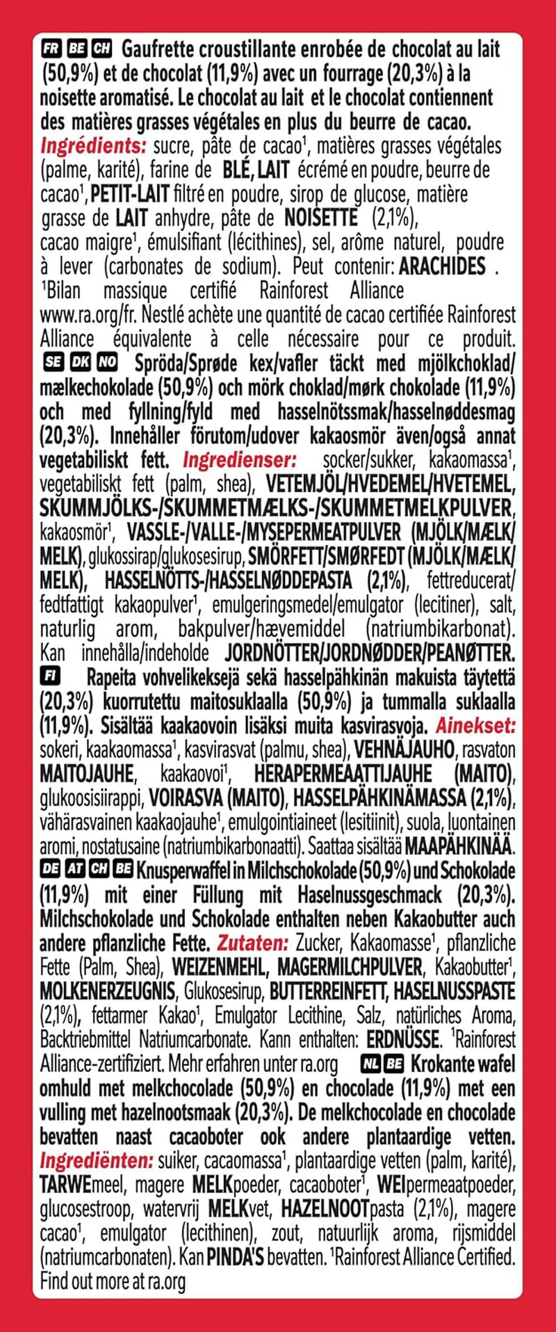 Nestlé Hazelnut Bar Chrupiący wafelek z kremowym nadzieniem z orzechów laskowych i marmurkową czekoladą, 2 opakowania (1 x 99 g)