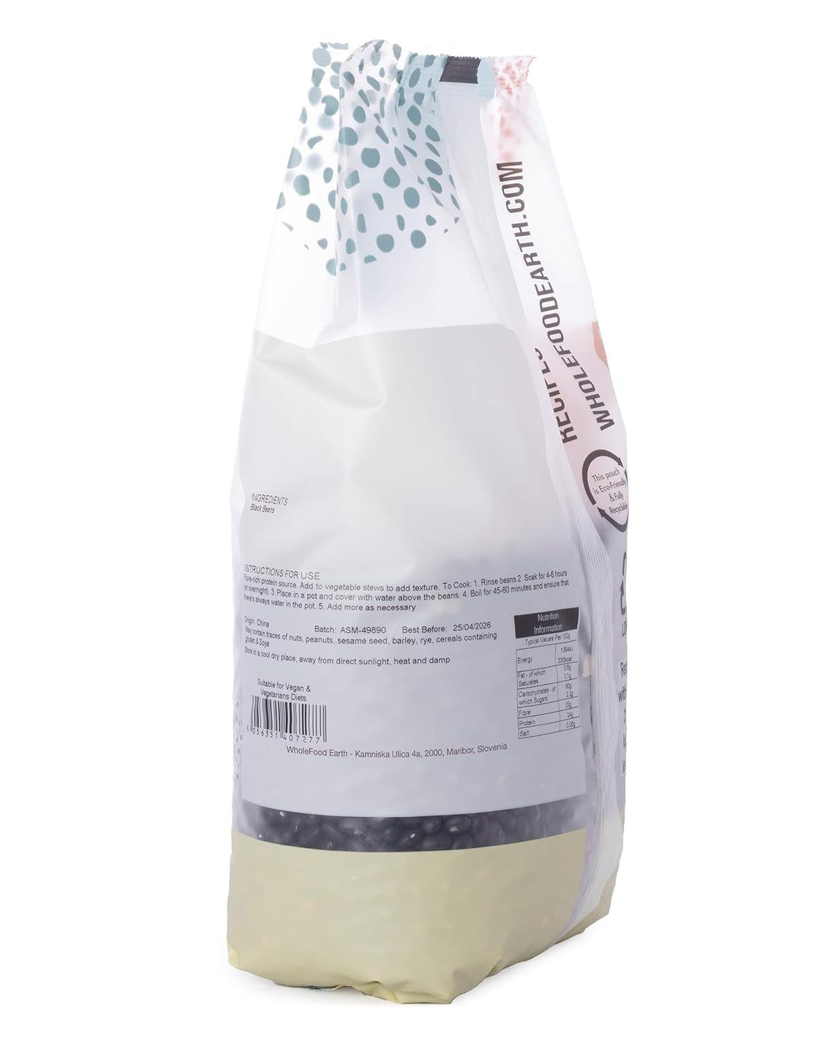 Czarna fasola Pełnoziarnista Ziemia 1 kg bez GMO Naturalna wysoka zawartość błonnika i białka