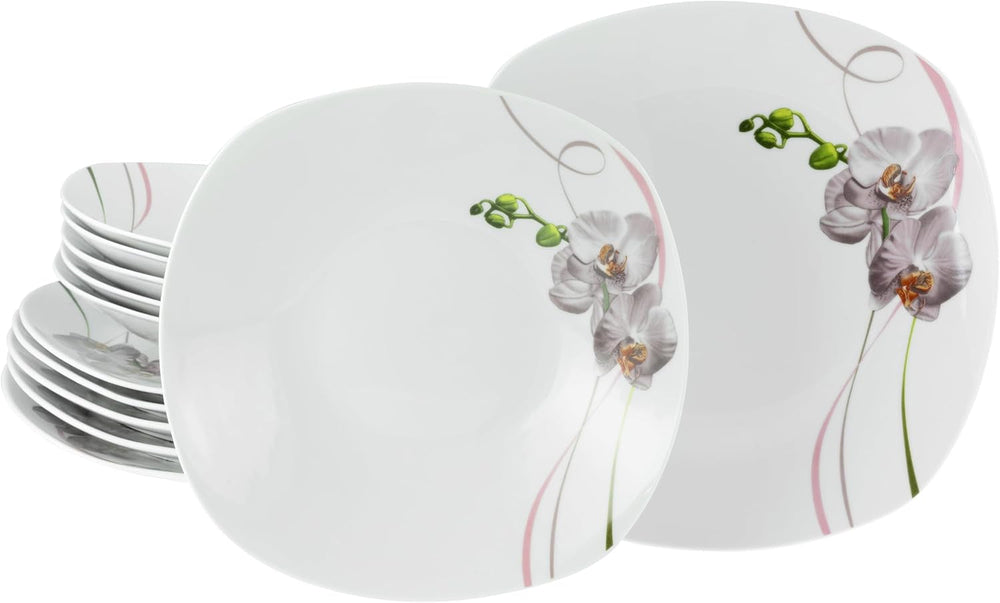 Creatable, 22536, Serie Square Orchidee, 62-Teiliges Geschirrset Für 6 Personen, Kombiservice Aus Porzellan, Spülmaschinen- Und Mikrowellengeeignet, Qualitätsproduktion Seturi vesela masa Naty Shop Tafelservice 12 Tlg.