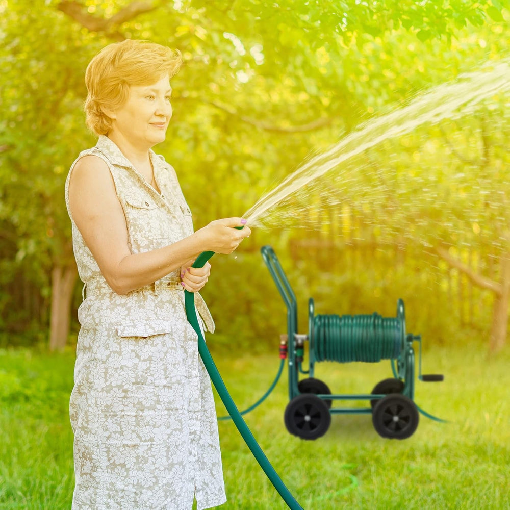 Cărucior furtun Relaxdays, până la 60 m, 4 anvelope din cauciuc solid, cuplaj clic, rolă metalică pentru furtun, distribuitor furtun, verde