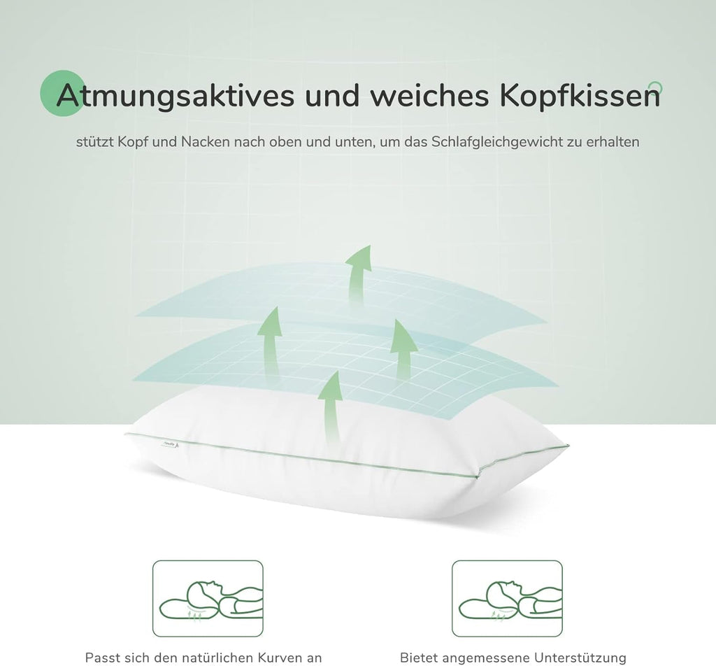 Novilla Pillow 65X65 Set de 2, 2800G (1400Gx2) Pernă reglabilă în înălțime Pernă pătrată de dormit Pernă albă de pat cu zip față de pernă lavabilă Perne standard Naty Shop