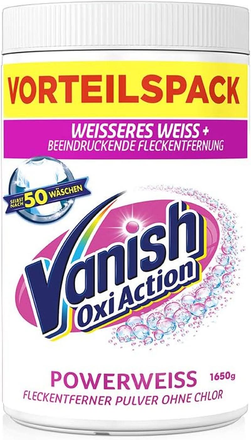 Vanish Oxi Action Powerwhite Powder - 1 X 1,125 Kg - pudră de îndepărtare a petelor și de îmbunătățire a rufelor fără clor - pentru rufe albe Detergenti Rufe Naty Shop