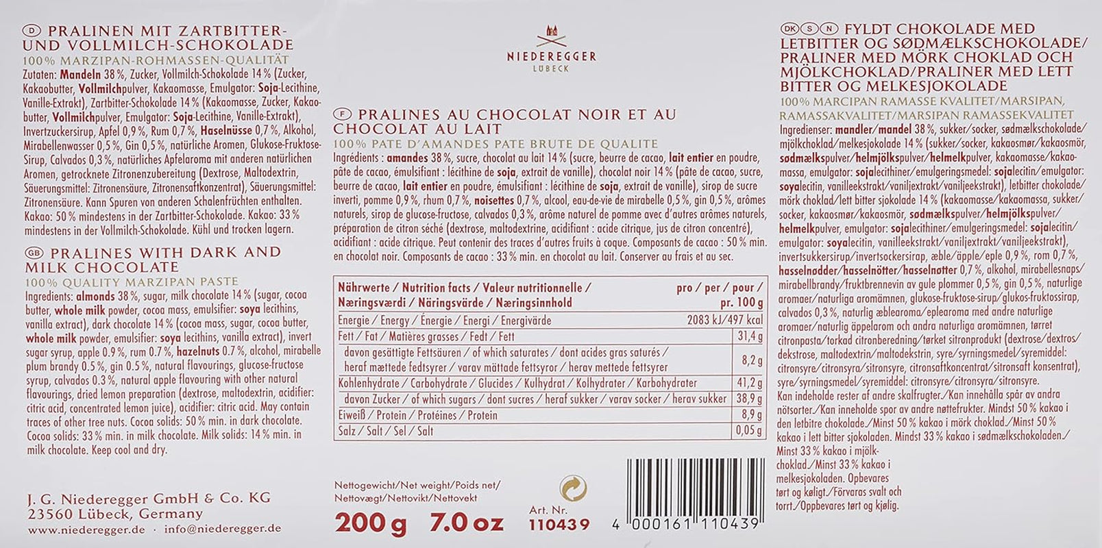 Marcepan Niederegger Warianty Klasyczne (alkoholowe) 200g