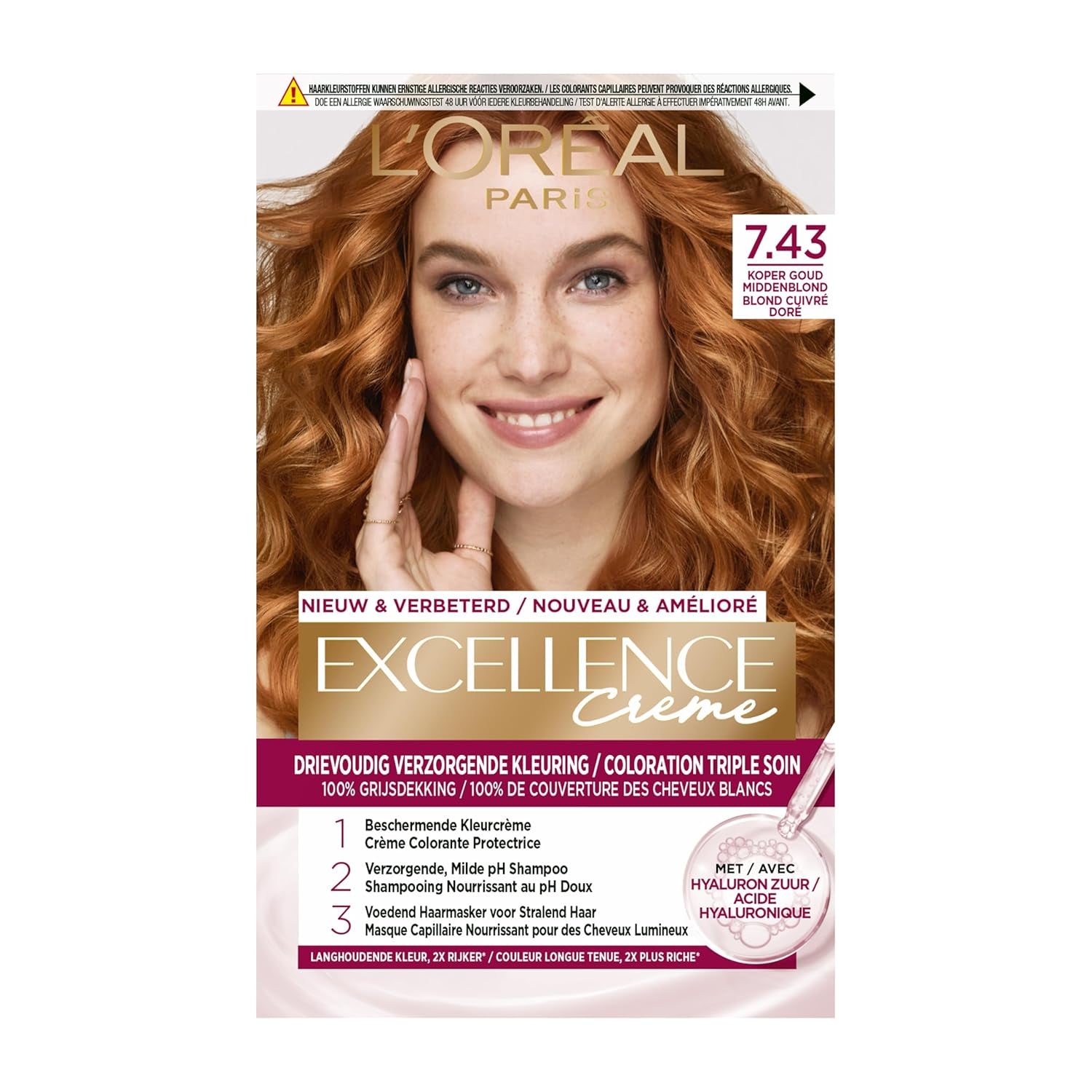 Paris Excellence Creme 7.43 Culoarea părului Roșu - Culoarea părului (Roșu, Blond Cuuvré Gold, Belgia, 63 mm, 100 mm, 163 mm) Vopsea pentru par Naty Shop Titlu implicit