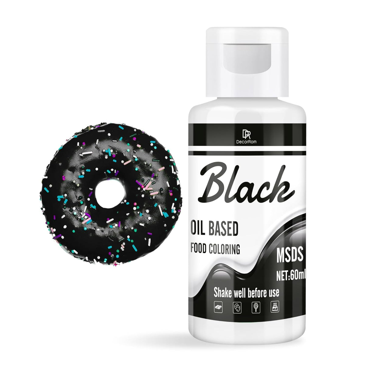 Fettlösliche Lebensmittelfarbe Für Schokolade - 60Ml Ölbasis Lebensmittelfarben Für Fondant, Torten Dekoration, Backen - Flüssige Food Coloring Für Kakaobutter, Buttercream, Kuchen (Schwarz) Naty Shop Schwarz