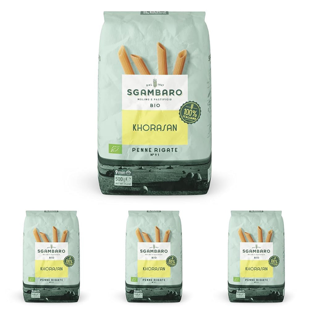 Paste Penne Rigate Organice N.91 - 500g din Grâu Khorasan - Grâu antic, bogat în proteine, cultivat 100% în Italia - Versatile în bucătărie și bogate în nutrienți