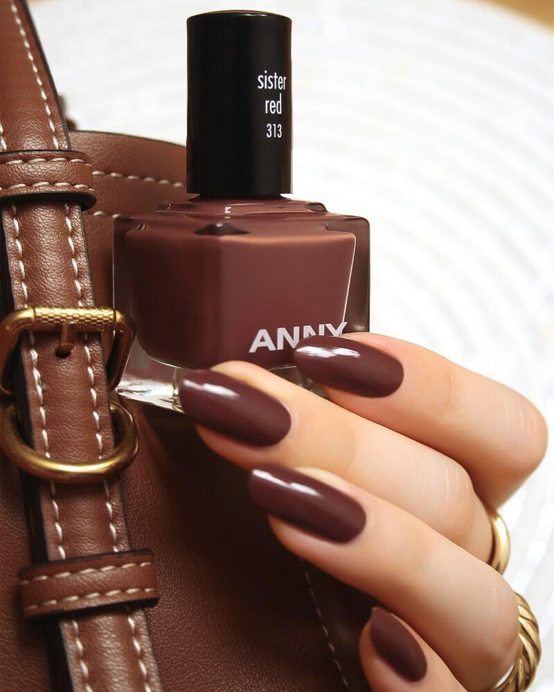 ANNY Nail Polish - Wysokiej jakości, trwały, odporny na odpryski i szybkoschnący kolorowy lakier do paznokci, kolor: siostrzana czerwień - elegancki brąz mokka - 15 ml