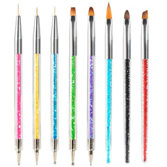 8 Stück Nagel Pinsel, Nagelkunstpinsel Pinsel Set, Pinsel Für Nägel Mit Doppelkopf Nail Art Pinsel Set Dotting Pen Und Gel Brush for Nails Präzise Pinsel Für Nageldesign Und Verzierungen
